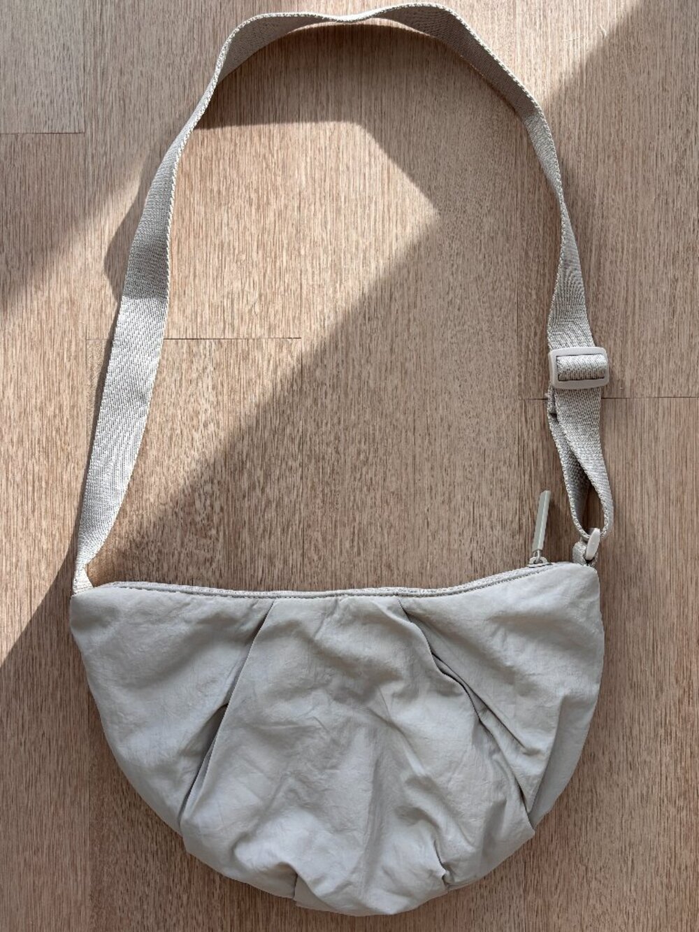 Oysho Crescent Crossbody Bag Beige Nylon Adjustable Strap, Stone beige.